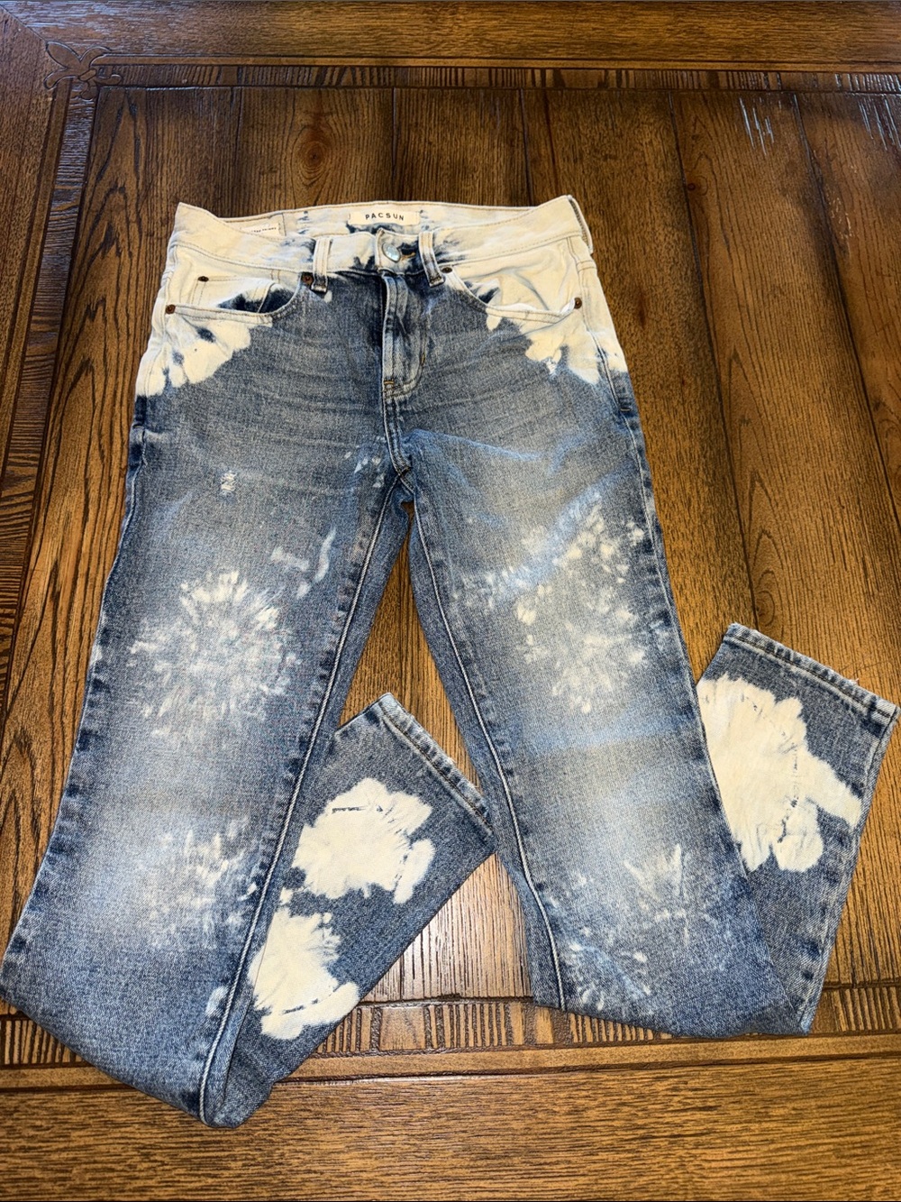 PacSun Men’s Blue and White Tie-Dye Stacked Skinny Jeans